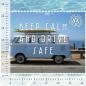 Preview: Dekostoff Halbpanama in Hellblau mit Bulli, Surfbrett, Stoff in ganzer Breite